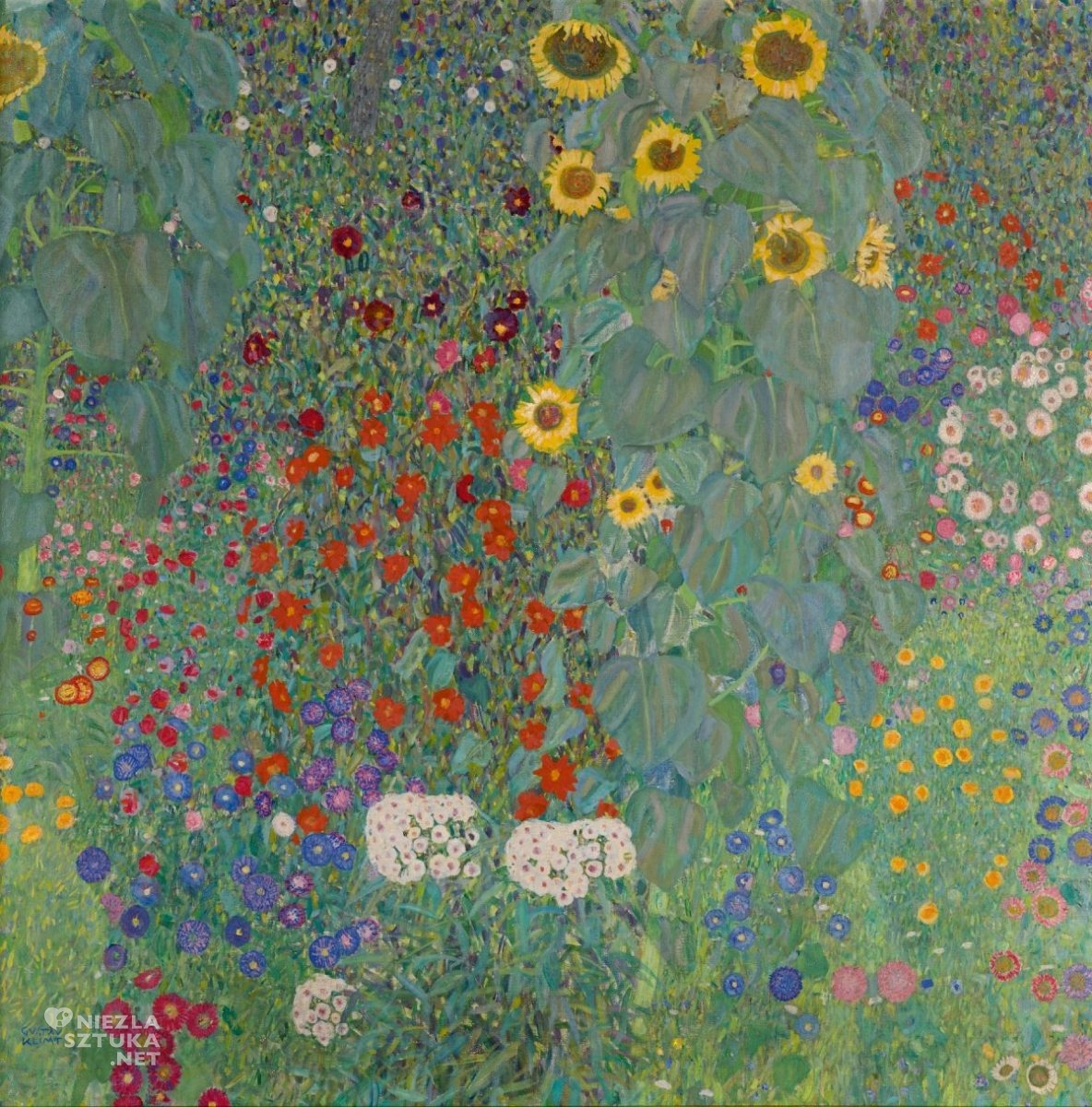 Gustav Klimt, Ogród wiejski, Wiejski ogród ze słonecznikami, słoneczniki, secesja, sztuka austriacka, Niezła Sztuka