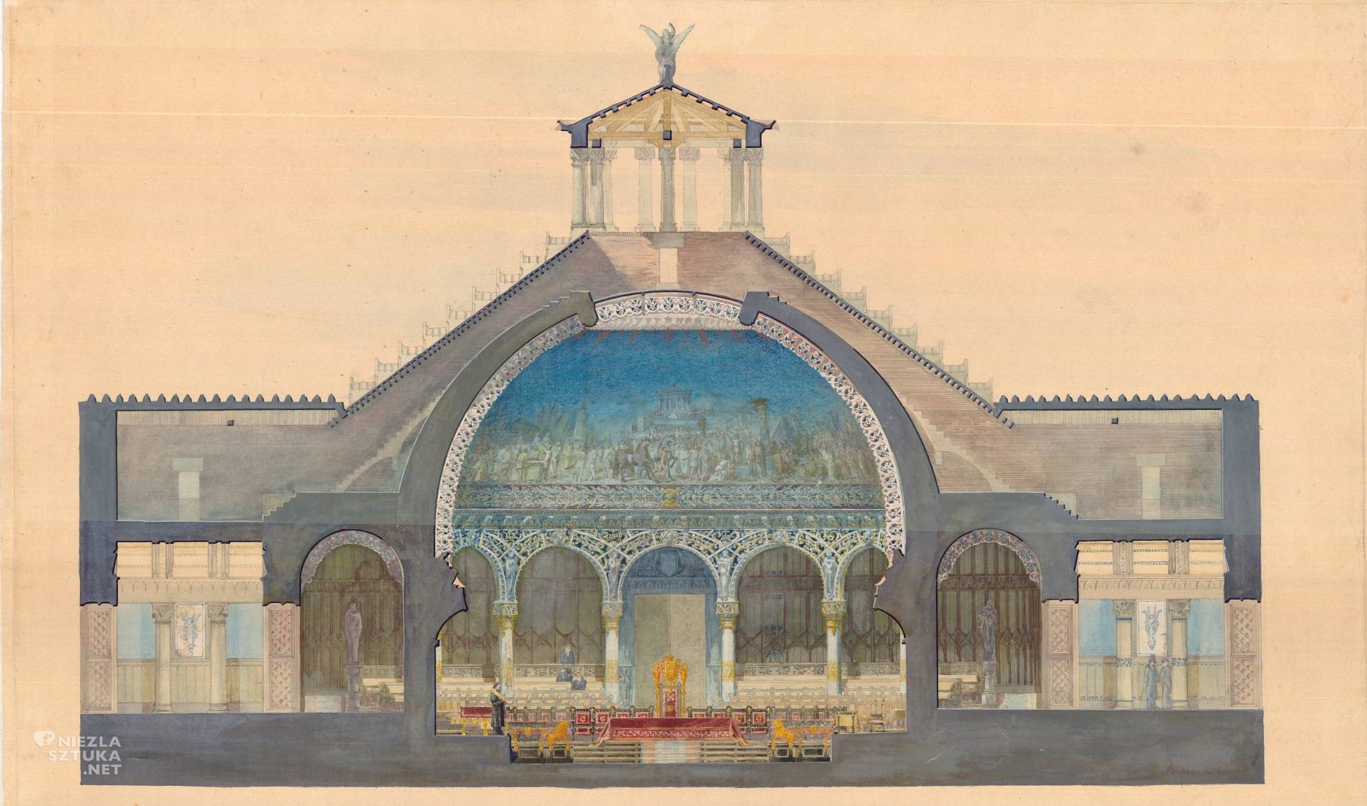 Antoni Gaudí, Antonio Gaudi, projekt audytorium uniwersyteckiego, architektura, sztuka katalońska, sztuka hiszpańska, szkic, słynni architekci, niezła sztuka