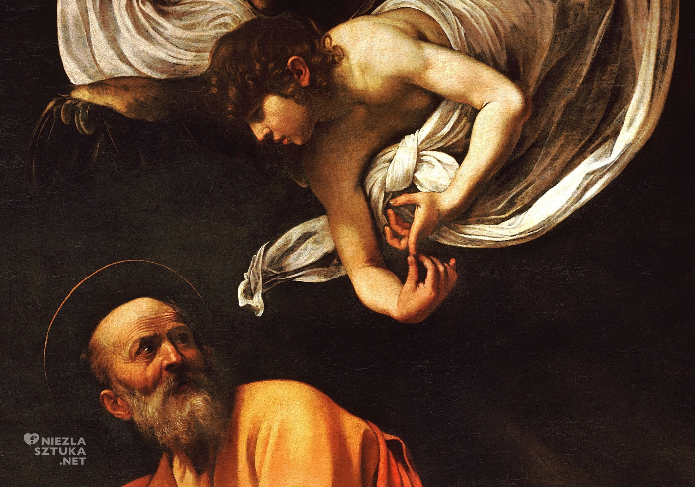 Caravaggio, Michelangelo Merisi, Święty Mateusz i anioł, malarstwo religijne, barok, Niezła Sztuka Inspiracja świętego Mateusza, malarstwo religijne, barok, Niezła Sztuka