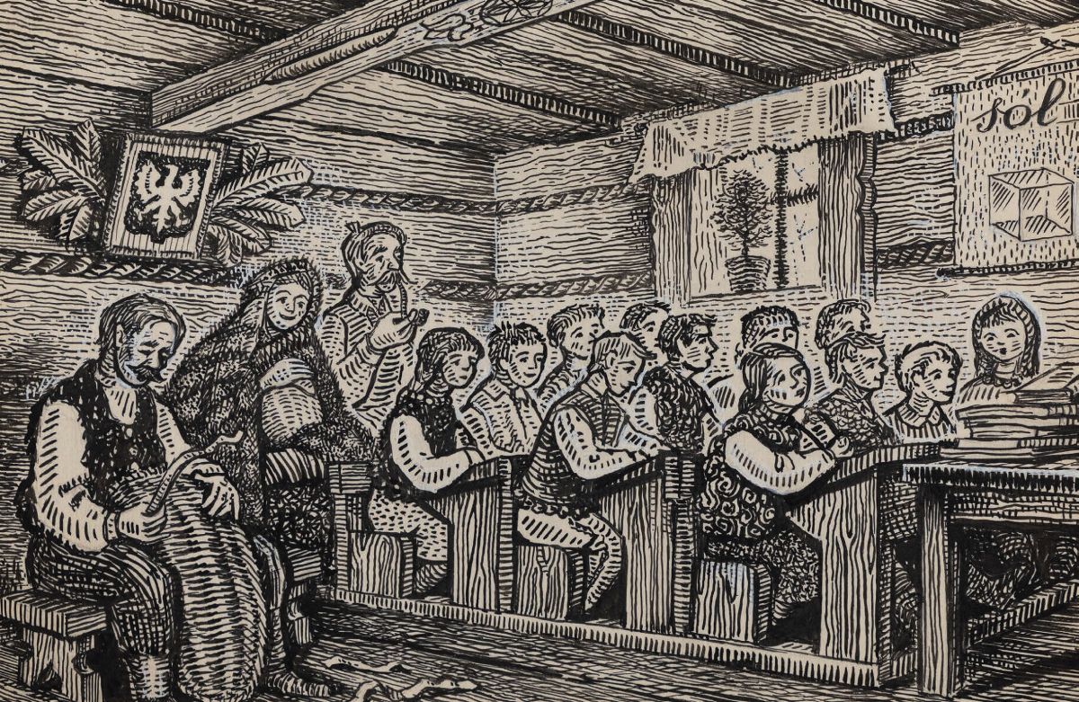 Witold Chomicz, Maria Kownacka, Szkoła nad obłokami, książka, ilustracja książkowa, sztuka polska, niezła sztuka